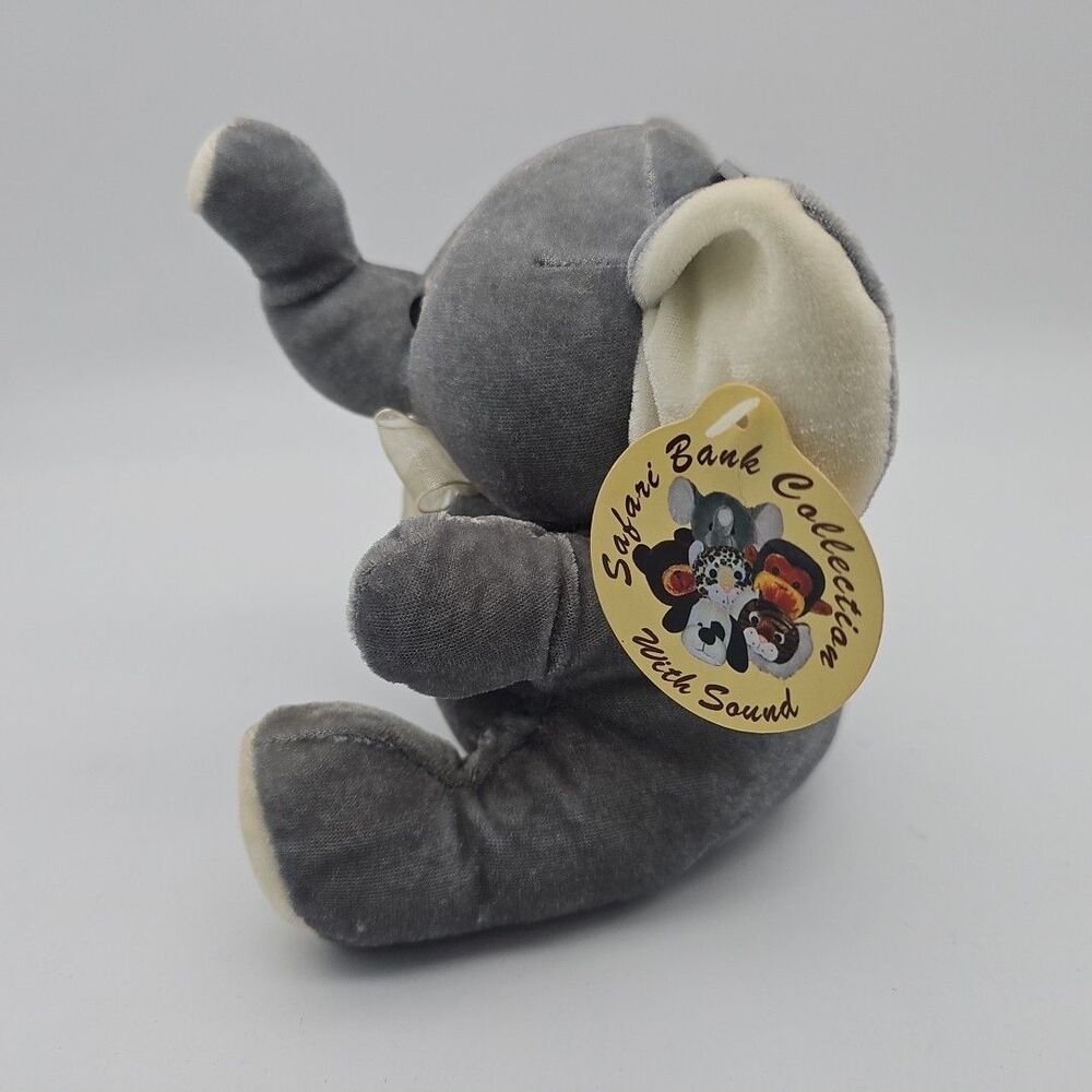 Safari Elephant Shaped Piggy Bank Soft Plush Gray 6" Tall with Tags, NO SOUND - Picture 5 of 12